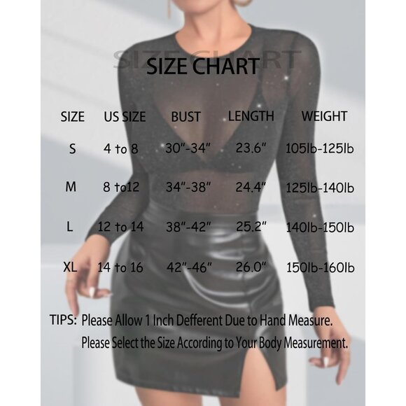 Sheer Glitter Mesh Top Womens Large Long Sleeve T Shirt Festival Party Stylish - Picture 6 of 7